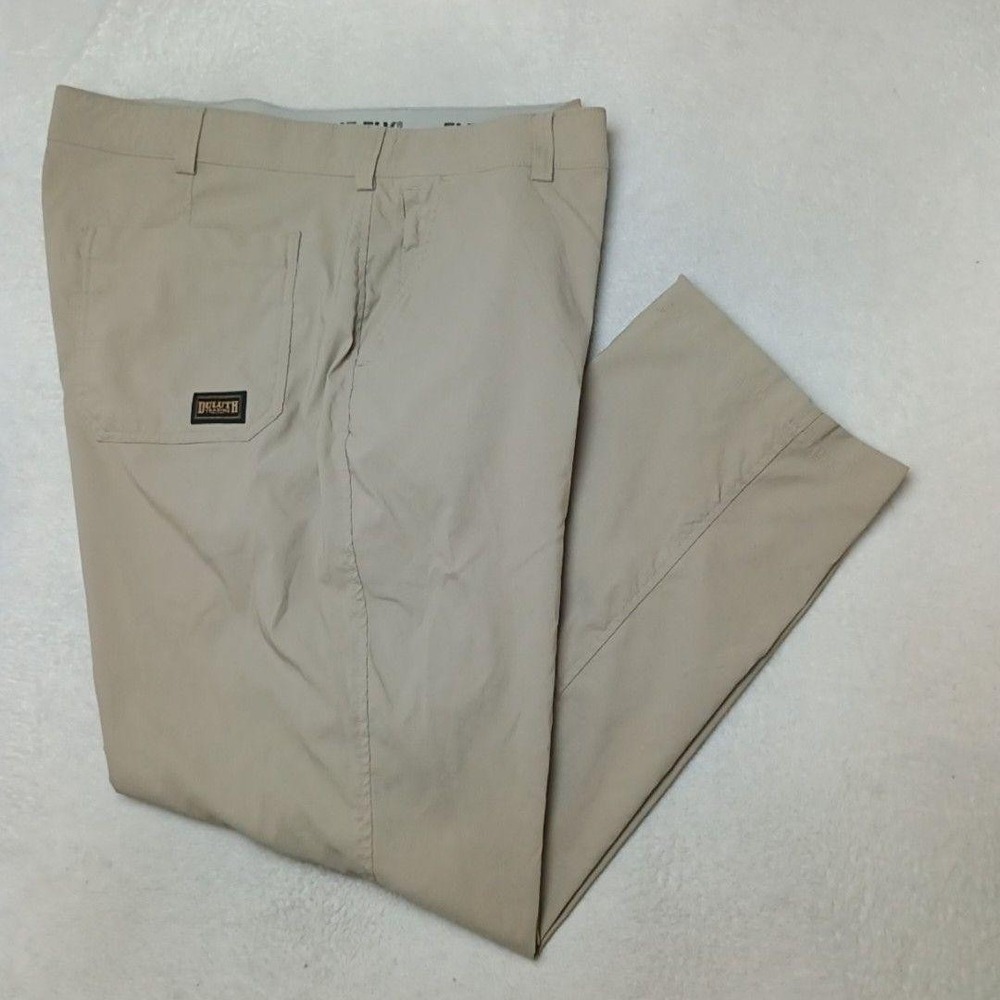 Duluth Trading Pants Men 42x32 Beige Dry on the Fly Cargo Relaxed Stretch 60102